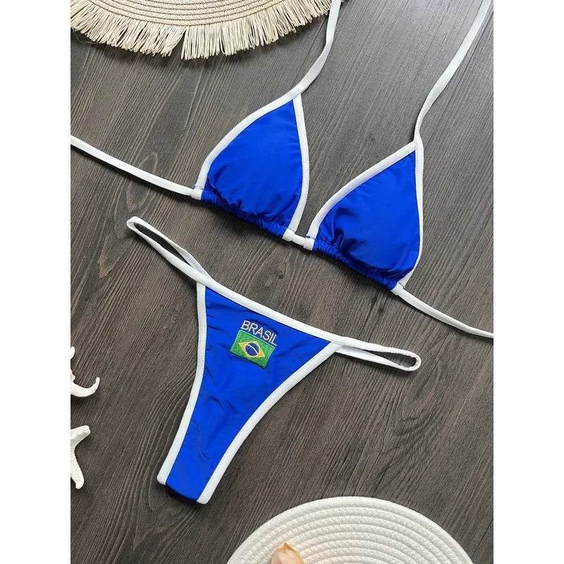 Women's bikini set embroidered with the Brazilian flag