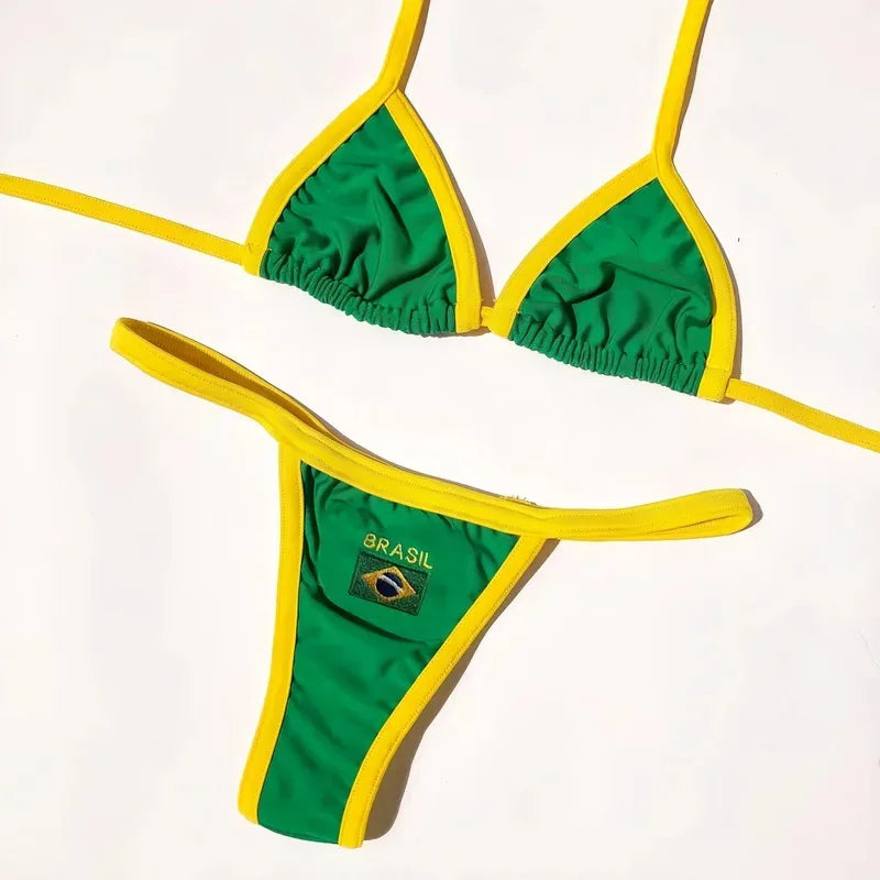 Women's bikini set embroidered with the Brazilian flag