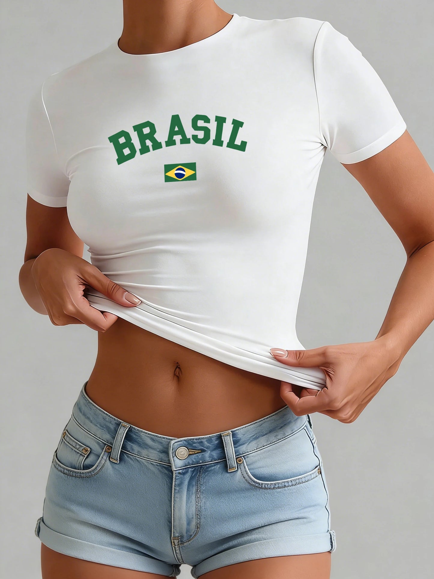 Women's T-shirt with the Brazilian flag – Fitted cut, streetwear style
