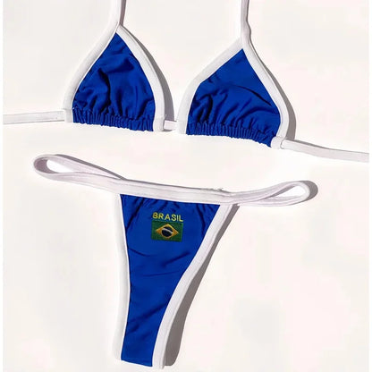 Women's bikini set embroidered with the Brazilian flag