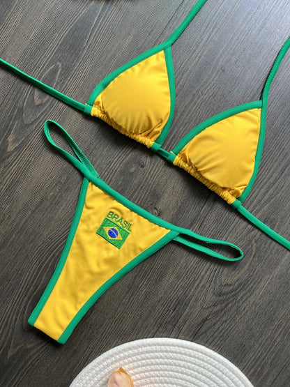 Women's bikini set embroidered with the Brazilian flag