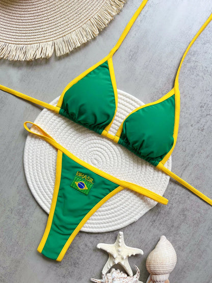 Women's bikini set embroidered with the Brazilian flag