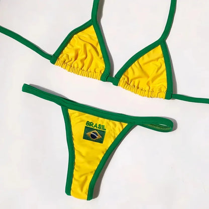 Women's bikini set embroidered with the Brazilian flag